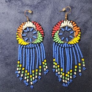 Handmade Colorful Beaded Hoop Earrings